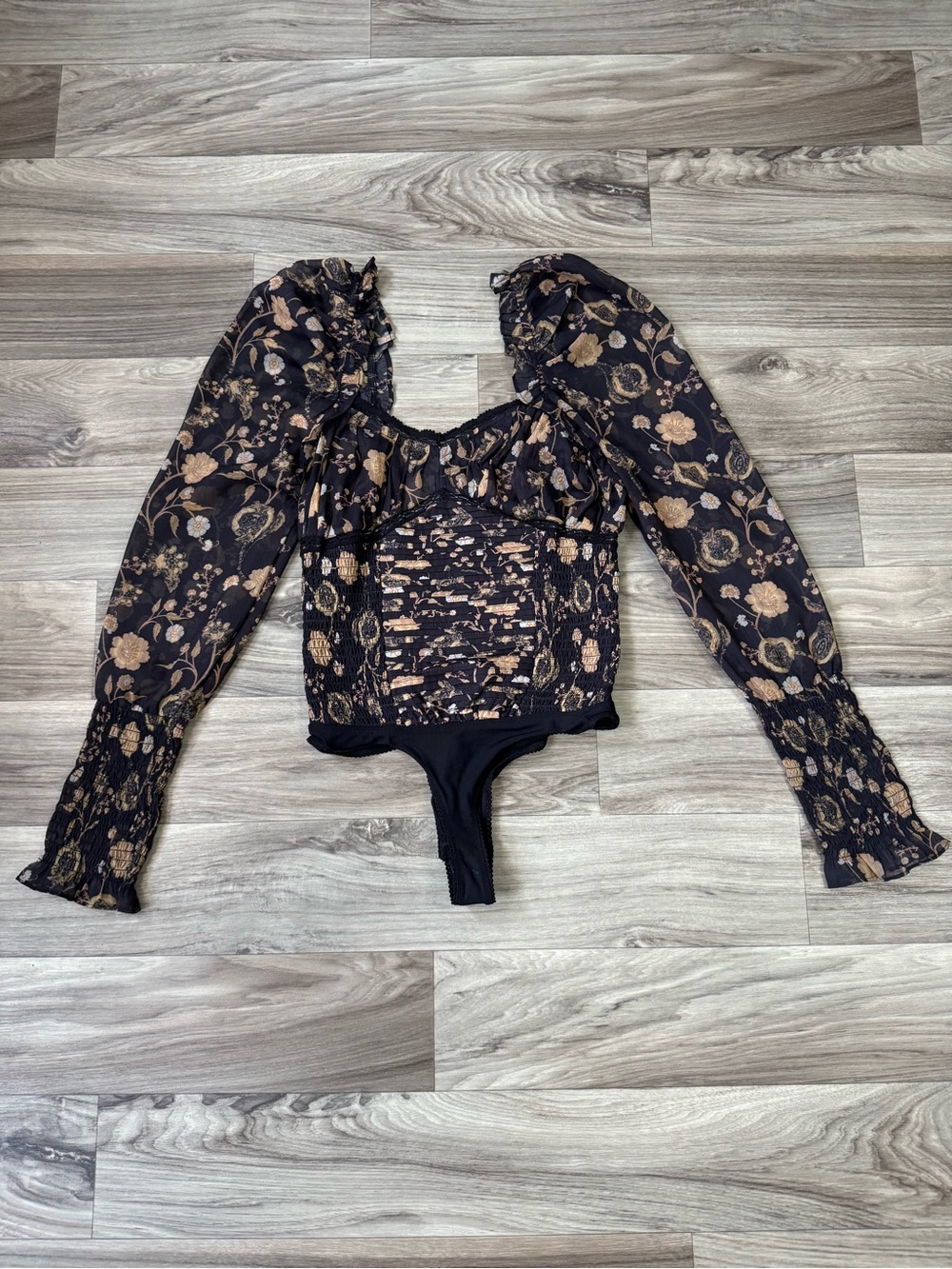 NWT Free People Brunch Date Body Suit In Black Floral Combo Size Extra Small